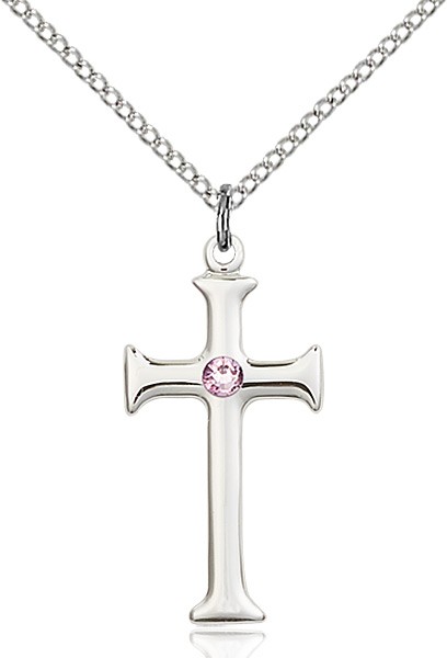 Women's Maltese Edge Cross Pendant with Birthstone Options - Light Amethyst