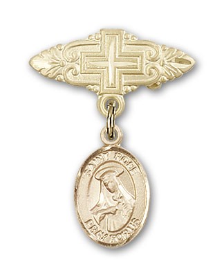 Pin Badge with St. Rose of Lima Charm and Badge Pin with Cross - Gold Tone