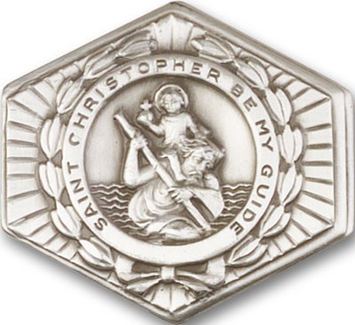 St. Christopher Hexagon Visor Clip - Antique Silver