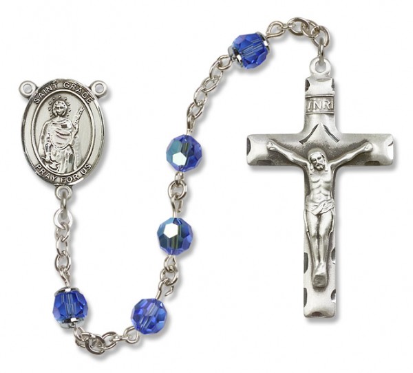 St. Grace Sterling Silver Heirloom Rosary Squared Crucifix - Sapphire