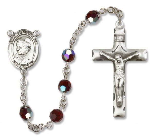 Pope Benedict XVI Sterling Silver Heirloom Rosary Squared Crucifix - Garnet