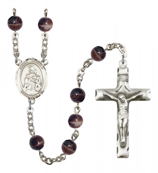 Men's St. Angela Merici Silver Plated Rosary - Brown