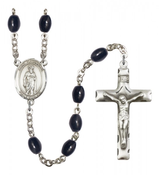 Men's St. Nathanael Silver Plated Rosary - Black Oval