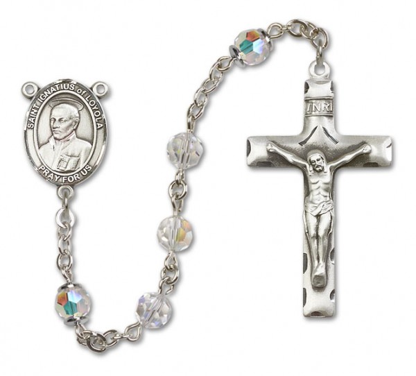 St. Ignatius of Loyola Sterling Silver Heirloom Rosary Squared Crucifix - Crystal