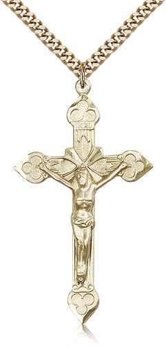 Men's Spade Tip Crucifix Pendant - 14KT Gold Filled