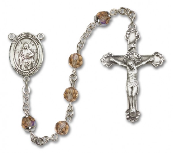 St. Deborah Sterling Silver Heirloom Rosary Fancy Crucifix - Topaz