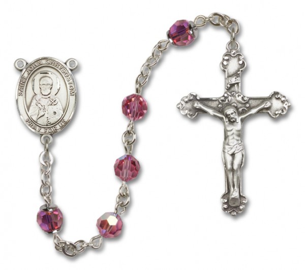 St.  John Chrysostom Sterling Silver Heirloom Rosary Fancy Crucifix - Rose