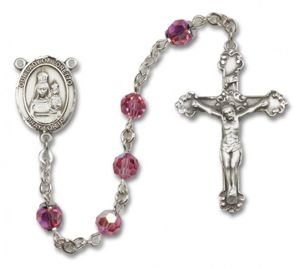 Our Lady of Loretto Sterling Silver Heirloom Rosary Fancy Crucifix - Rose