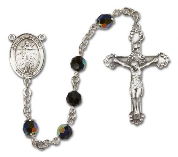 Our Lady of Tears Sterling Silver Heirloom Rosary Fancy Crucifix - Black