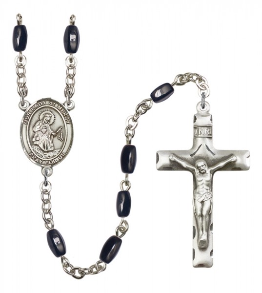 Men's Our Lady of Mercy Silver Plated Rosary - Black | Silver