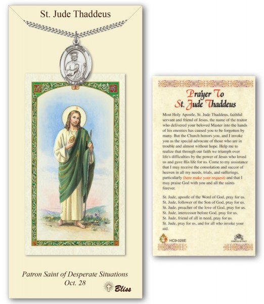 St. Jude Thaddeus Medal in Pewter with Prayer Card - Silver tone