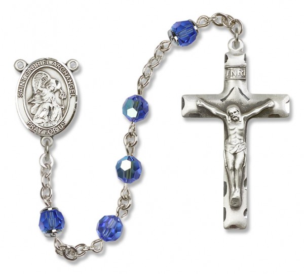 St. Gabriel the Archangel Sterling Silver Heirloom Rosary Squared Crucifix - Sapphire