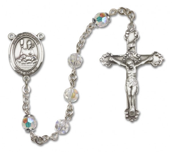 St. Honorius Sterling Silver Heirloom Rosary Fancy Crucifix - Crystal