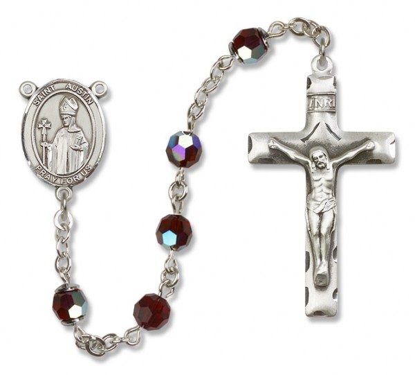 St. Austin Sterling Silver Heirloom Rosary Squared Crucifix - Garnet