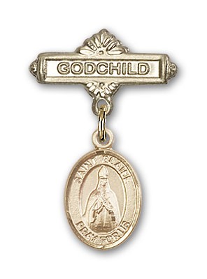 Pin Badge with St. Blaise Charm and Godchild Badge Pin - Gold Tone