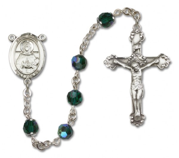 St. Daria  Sterling Silver Heirloom Rosary Fancy Crucifix - Emerald Green
