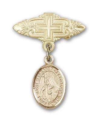 Pin Badge with St. Margaret of Cortona Charm and Badge Pin with Cross - Gold Tone