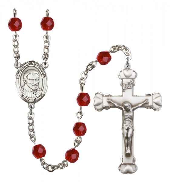 Women's St. Vincent de Paul Birthstone Rosary - Ruby Red