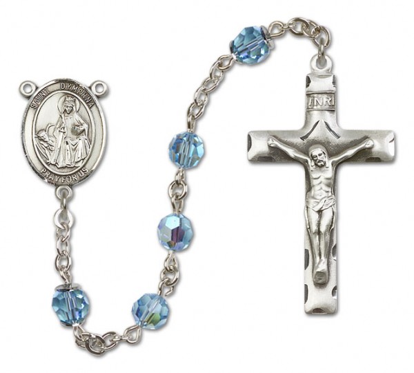 St. Dymphna Sterling Silver Heirloom Rosary Squared Crucifix - Aqua
