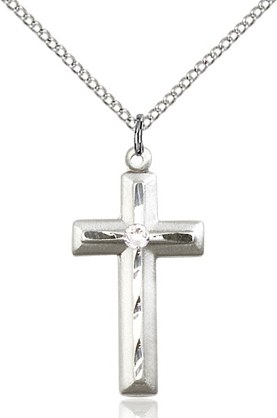Matte and Polished Cross Pendant with Birthstone Options - Crystal