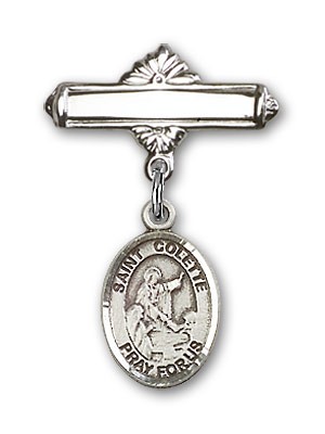 Pin Badge with St. Colette Charm and Polished Engravable Badge Pin - Silver tone