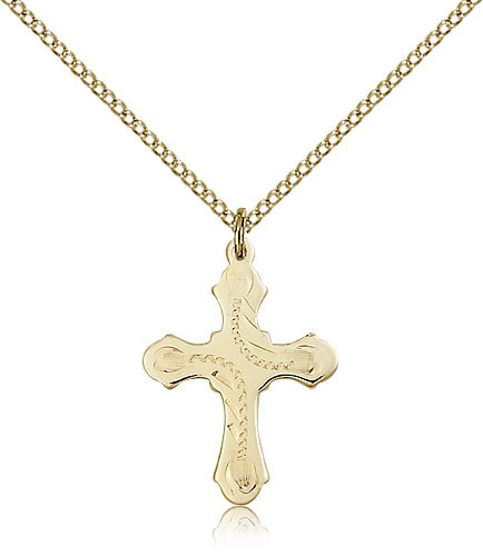 Dotted Etched Women's Cross Pendant - 14KT Gold Filled