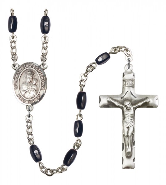 Men's Our Lady of Czestochowa Silver Plated Rosary - Black | Silver