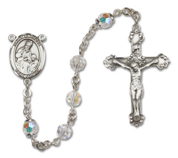 St. Ambrose Sterling Silver Heirloom Rosary Fancy Crucifix - Crystal