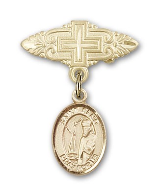Pin Badge with St. Elmo Charm and Badge Pin with Cross - 14K Solid Gold