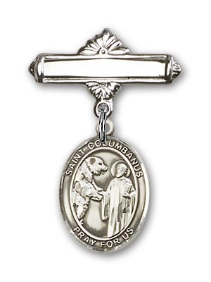 Pin Badge with St. Columbanus Charm and Polished Engravable Badge Pin - Silver tone