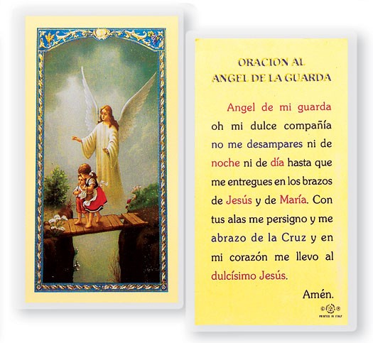 Angel De La Guarda Del Puente Laminated Spanish Prayer Cards 25 Pack - Full Color