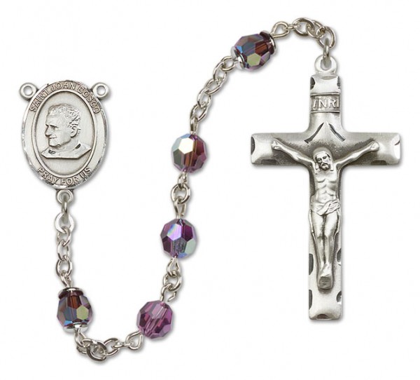 St. John Bosco Sterling Silver Heirloom Rosary Squared Crucifix - Amethyst