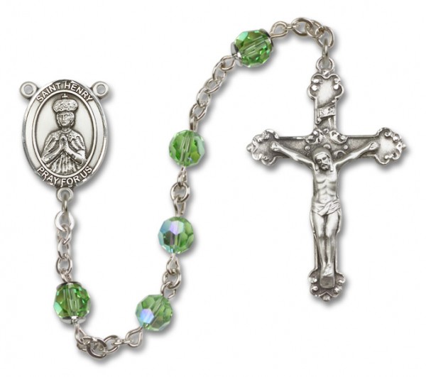 St. Henry II Sterling Silver Heirloom Rosary Fancy Crucifix - Peridot