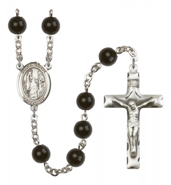 Men's St. Genevieve Silver Plated Rosary - Black