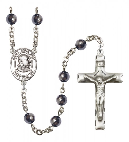 Men's St. John XXIII Silver Plated Rosary - Gray
