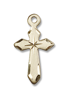 Small Cross Necklace with Etched Tips - 14K Solid Gold