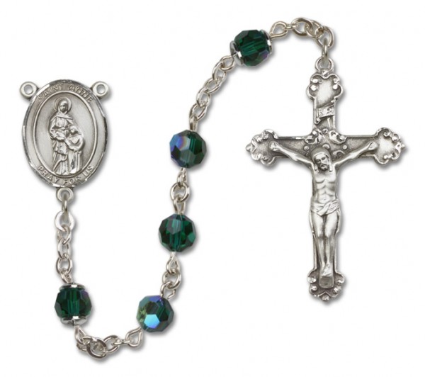 St. Anne Sterling Silver Heirloom Rosary Fancy Crucifix - Emerald Green