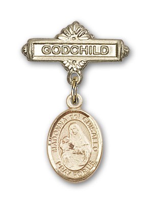 Pin Badge with St. Madonna Del Ghisallo Charm and Godchild Badge Pin - Gold Tone