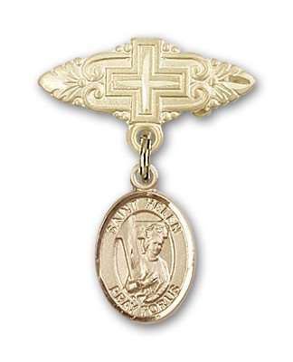 Pin Badge with St. Helen Charm and Badge Pin with Cross - 14K Solid Gold