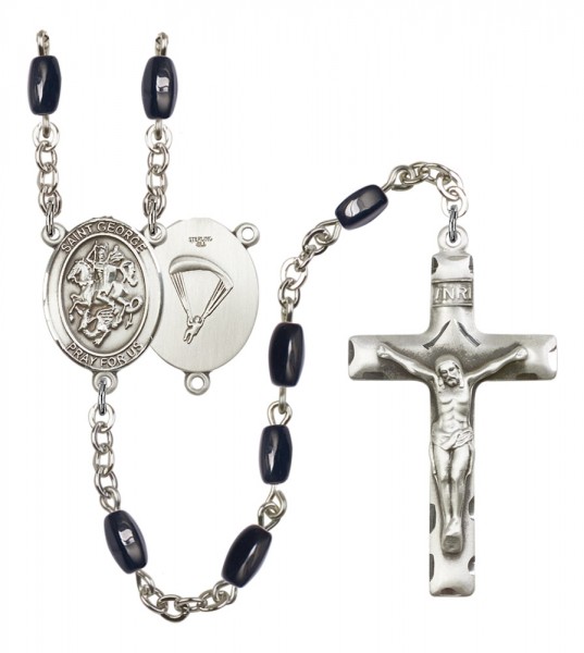Men's St. George Paratrooper Silver Plated Rosary - Black | Silver
