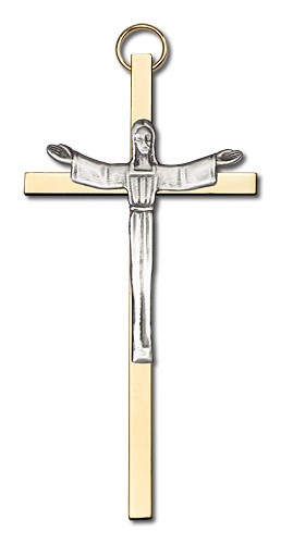 Contemporary Risen Christ Wall Crucifix 4&quot; - Two-Tone Gold