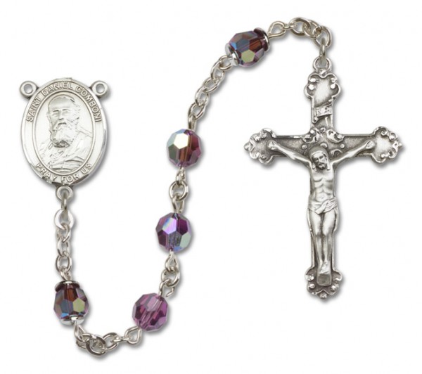 St. Daniel Comboni Sterling Silver Heirloom Rosary Fancy Crucifix - Amethyst