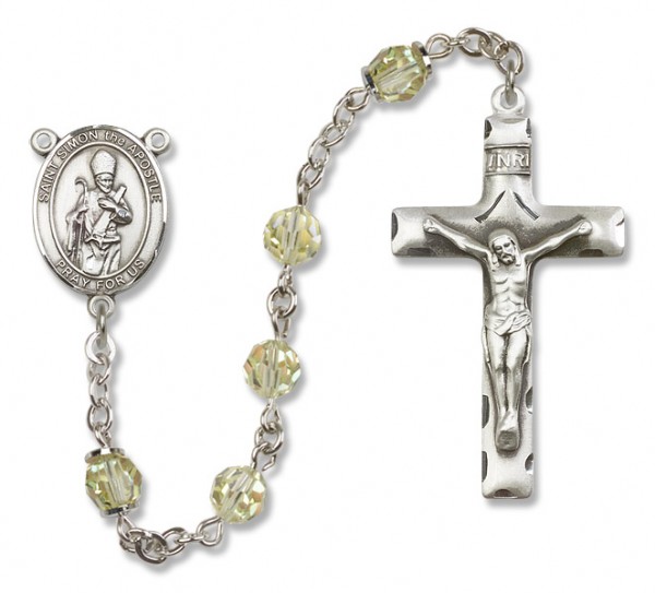 St. Simon Sterling Silver Heirloom Rosary Squared Crucifix - Zircon