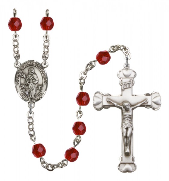Women's Our Lady of Assumption Birthstone Rosary - Ruby Red