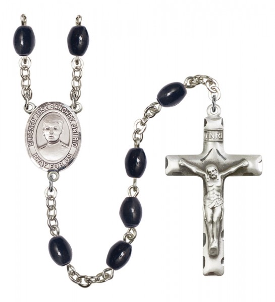Men's Blessed Jose Canchez del Rio Silver Plated Rosary - Black Oval