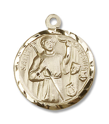 Round Saint Genesius of Rome Medal - 14K Solid Gold