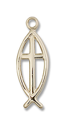 Women's Ichthus Fish with Cross Pendant - 14K Solid Gold