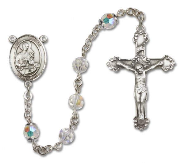 St. Gerard Majella Sterling Silver Heirloom Rosary Fancy Crucifix - Crystal