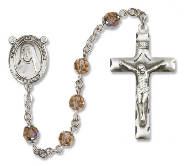 St. Pauline Visintainer Sterling Silver Heirloom Rosary Squared Crucifix - Topaz
