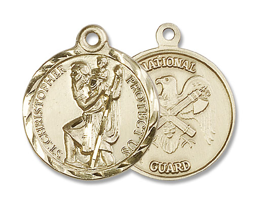 National Guard St. Christopher Medal - Nickel Size - 14K Solid Gold
